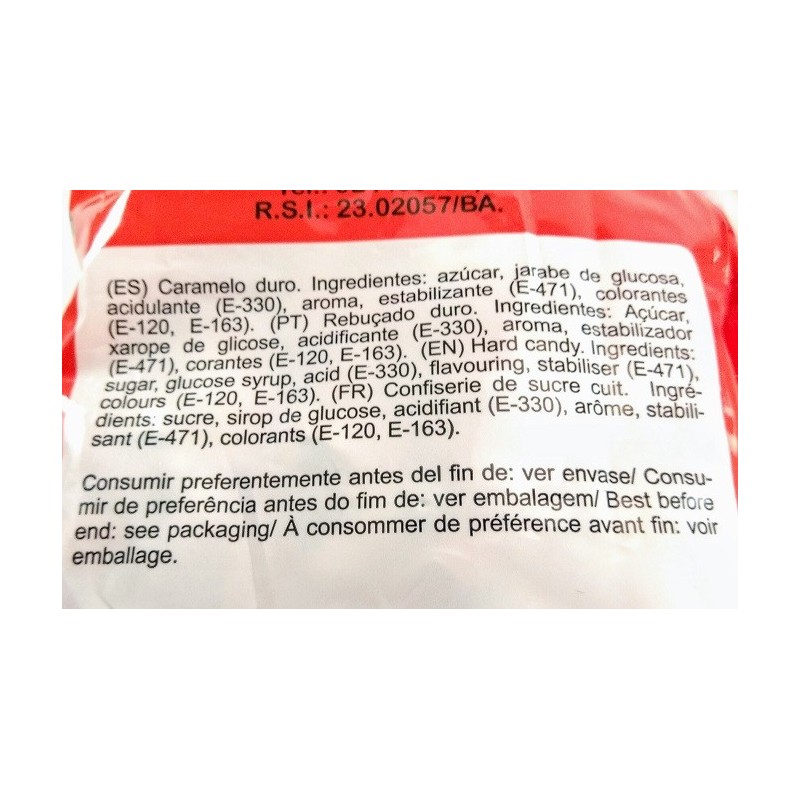 Ingredientes caramelos Drácula