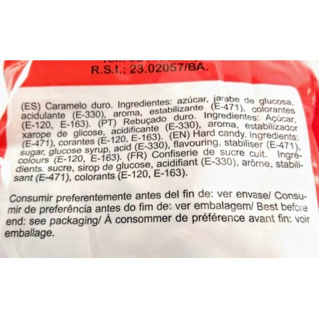 Ingredientes caramelos Drácula Ingredientes caramelos Drácula
