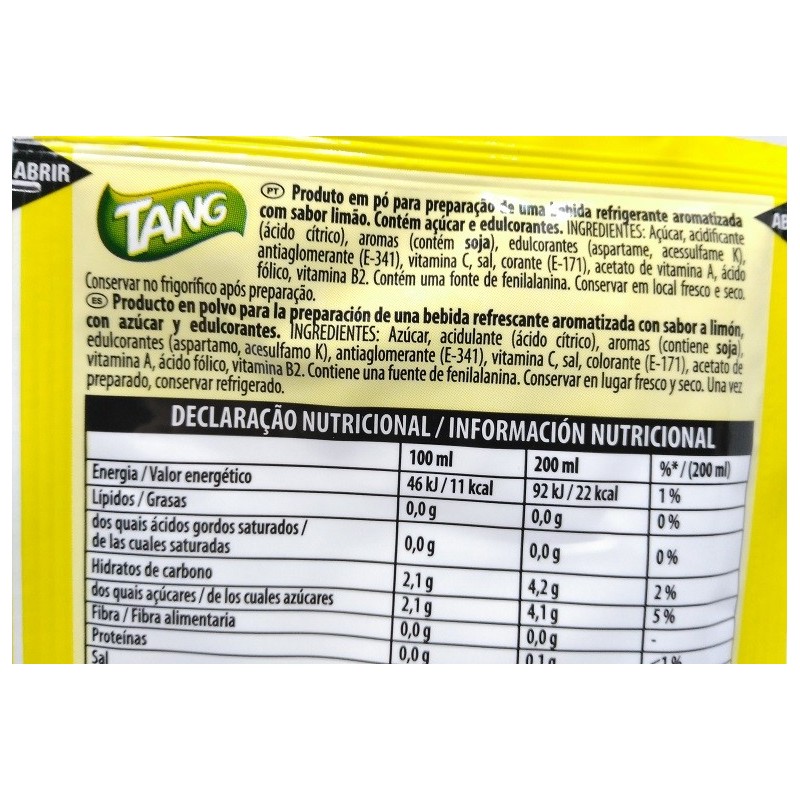 Tang de limón ingredientes
