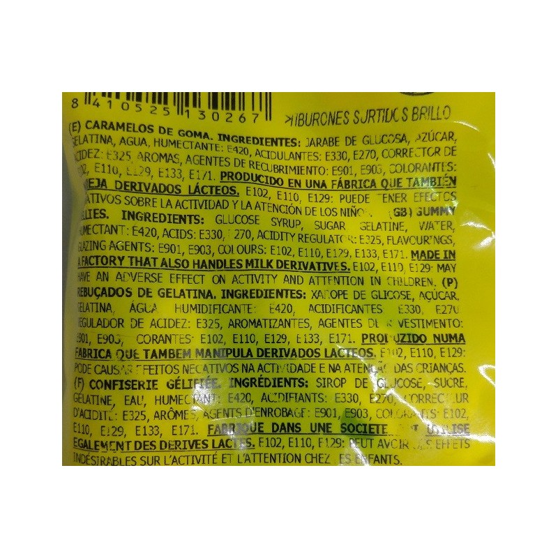 Tiburones Colores de Gominola ingredientes