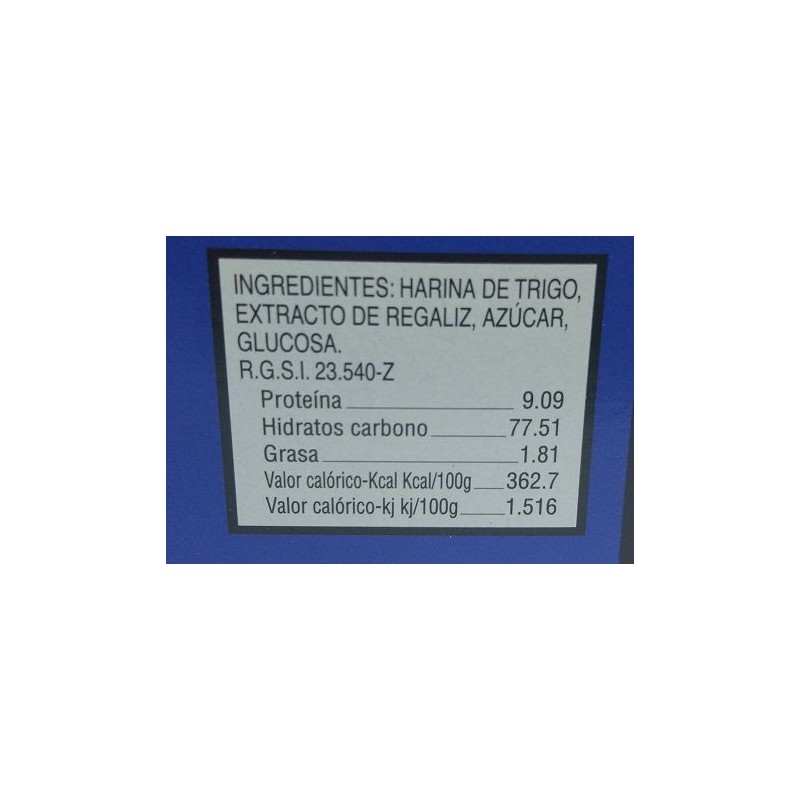 Barras o Barritas Regaliz Zara Natural  ingredientes