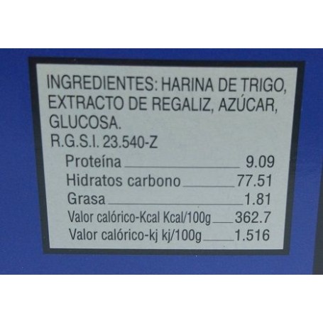 Barras o Barritas Regaliz Zara Natural  ingredientes Barras o Barritas Regaliz Zara Natural  ingredientes