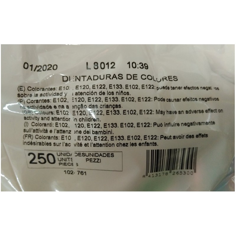 Dentaduras o colmillos de Goma o Foam Sello colorantes