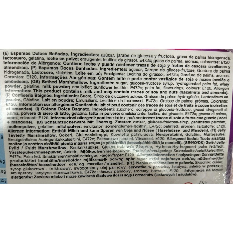 Corazones Rellenos de Nube o Masmelo Fresa ingredientes