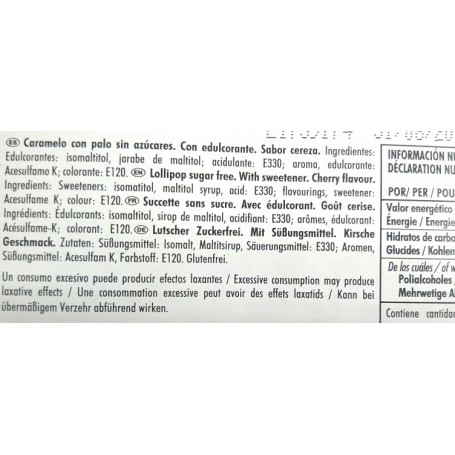 Kojak Chupa Chups sin Azúcar sabor Cereza ingredientes Kojak Chupa Chups sin Azúcar sabor Cereza ingredientes