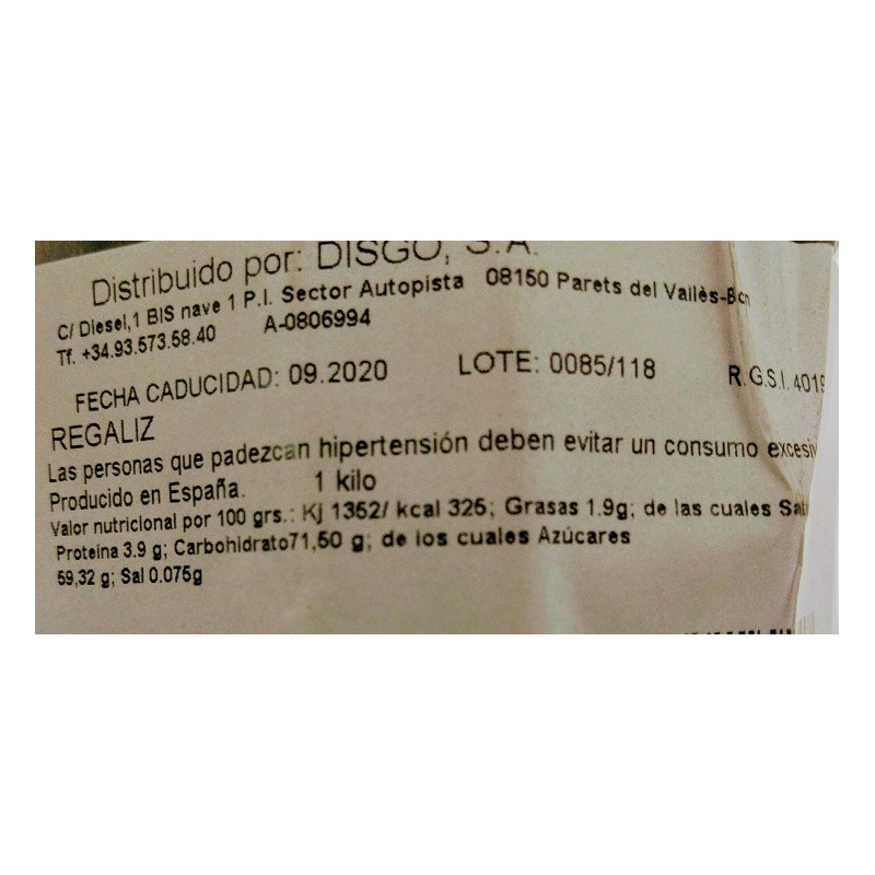 Paloduz o Raíz de Regaliz Seco ingredientes