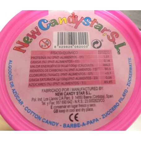 Algodon de Azucar en Cubo ingredientes