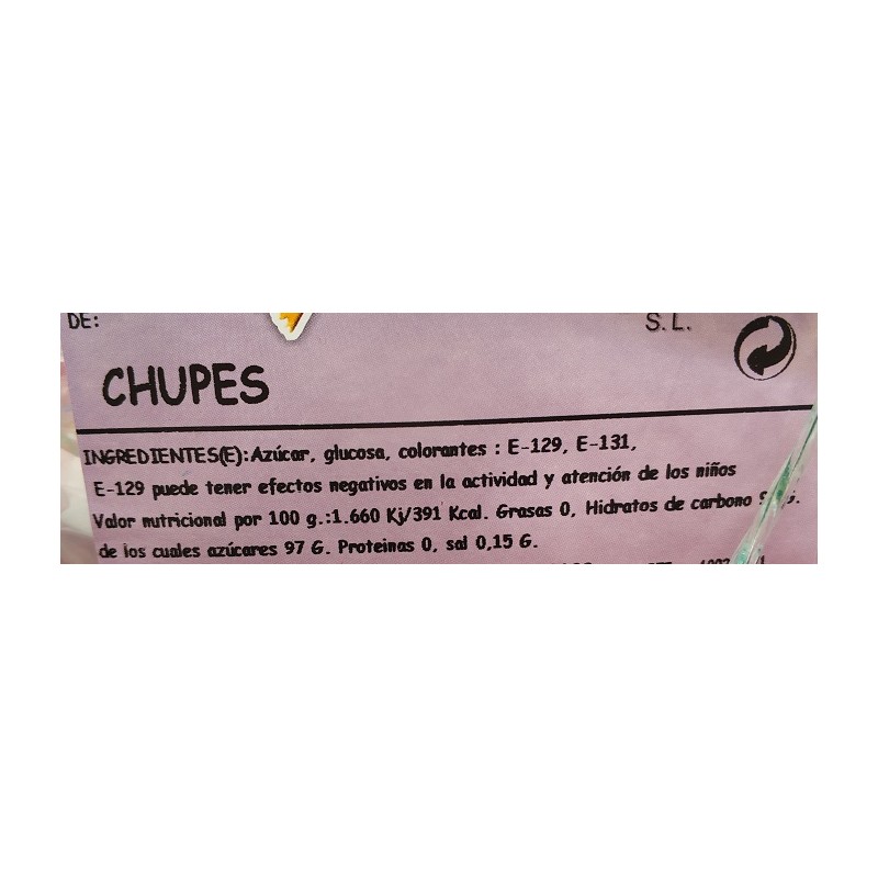 Chupete Caramelo Artesano Mediano ingredientes