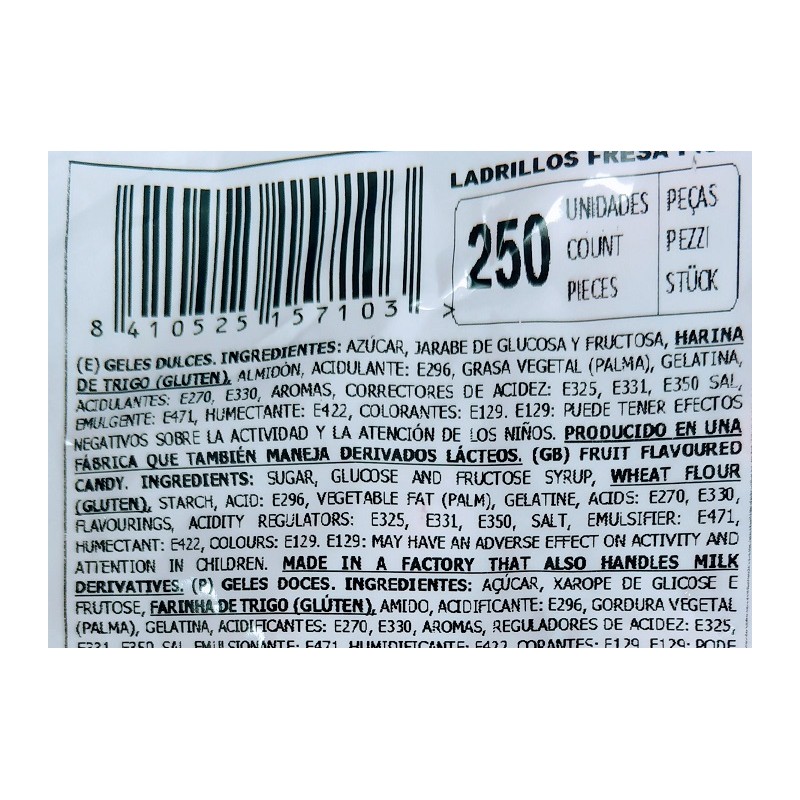 Ladrillos Rellenos de Regaliz Rojo ingredientes