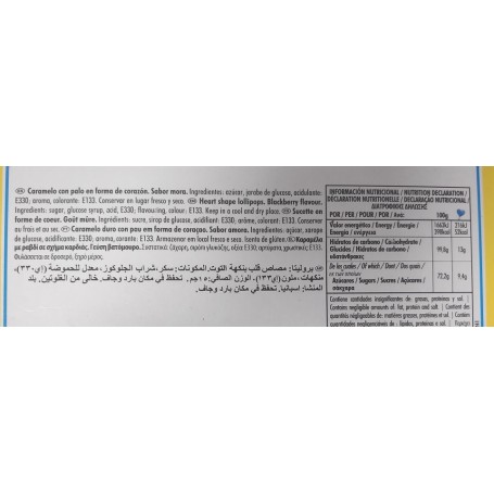 Piruleta Azul de corazón sabor Mora de la marca Fiesta Piruleta Azul de corazón sabor Mora de la marca Fiesta