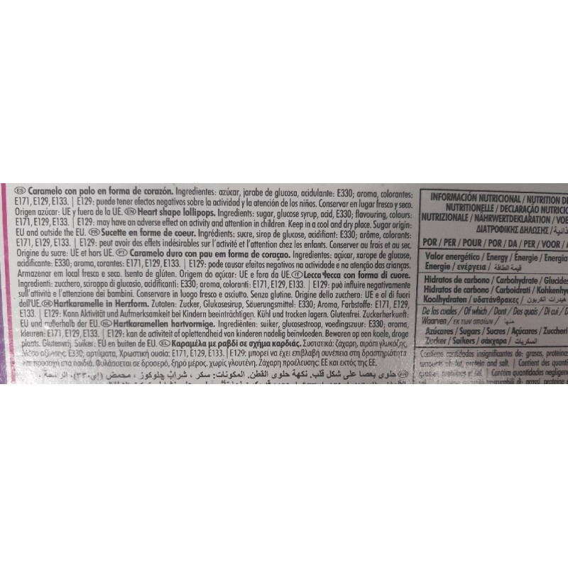 Piruletas de Corazón  Unicornio Fiesta Sabor Algodon de Azucar ingredientes