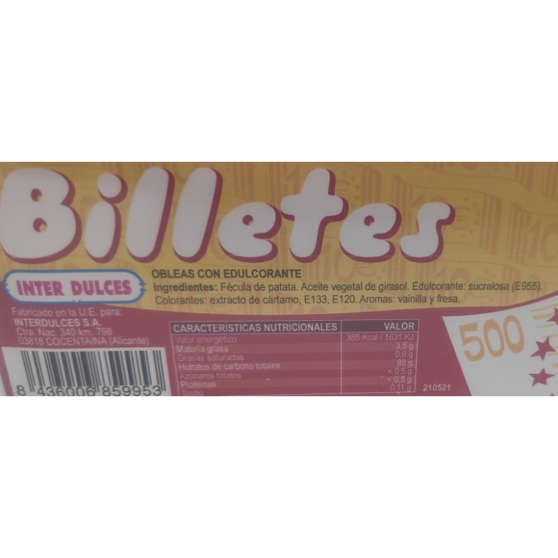 Billetes Obleas 10 euros 400 unidades