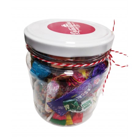 Retropack pequeño Bote  Tarro relleno de chuches con tapa de color Retropack pequeño Bote  Tarro relleno de chuches con tapa de color