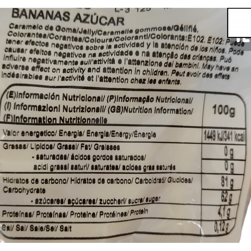 Platanos o bananas de gominola (100 gramos)