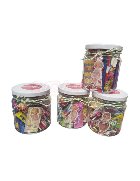 Retropack pequeño Bote  Tarro relleno de chuches con tapa de color Retropack pequeño Bote  Tarro relleno de chuches con tapa de color