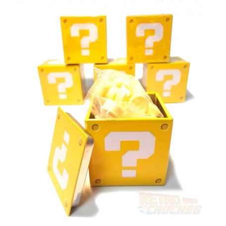 Caramelos en cajita con forma de ladrillo interrogante Super Mario