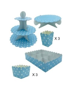 Kit para Mesa Dulce Azul Lunares Blancos