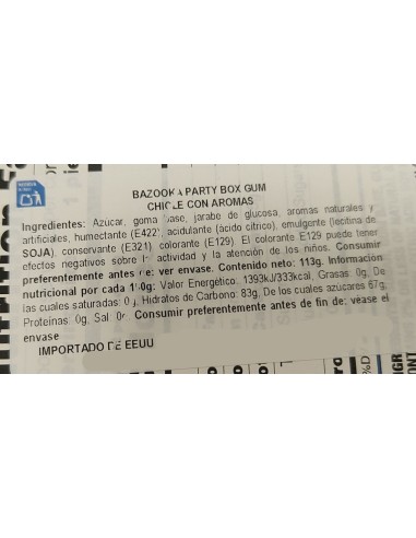 Bazooka Chicle Original Bubble Gum Sabor Fresa